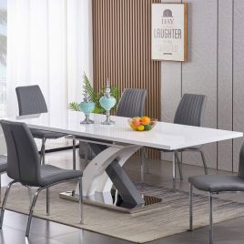 Malcolm High Gloss Extending Dining Table - White and Grey