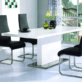 Helston Chaffee White High Gloss Dining Table with Stainless Steel Base