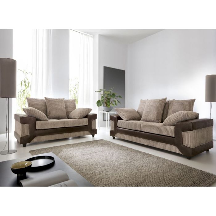 DYNO Jumbo Cord 3 and 2 Seater Scatterback Sofa Set - Brown and Beige