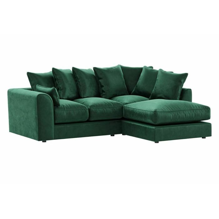 VOSTA Plush Velvet 4 Seater L Shaped - Right Hand Facing Corner Sofa - Green
