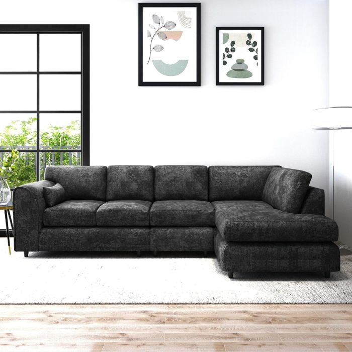 LORVANI Fabric Large 5 Seater Fullback Corner Sofa - L Shaped - Right Hand Facing - Dark Grey