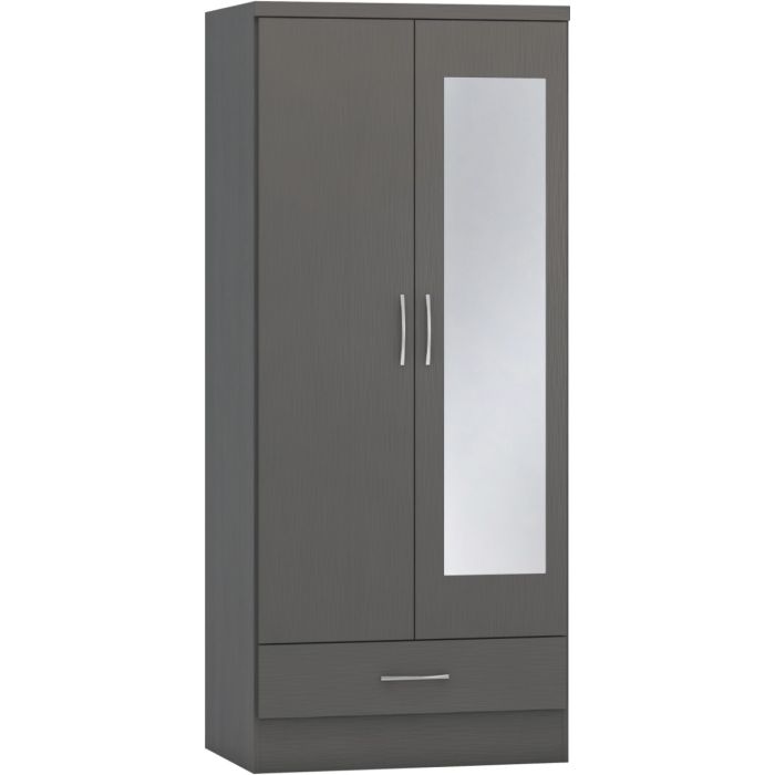 NEWBIGGIN 2 Door Mirrored Wardrobe with 1 Drawer Grey - 78cm