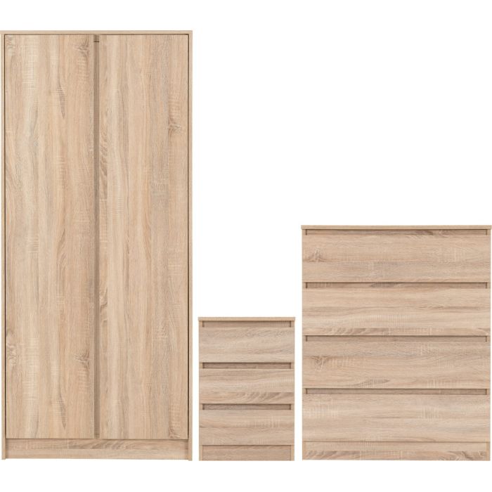 MALDEN 2 Door Wardrobe Set 3 Piece - Medium Oak