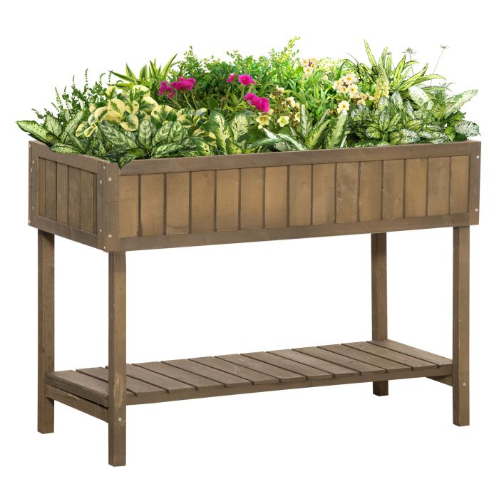 Wooden Planter Raised Bed Container Garden Plant Stand Bed 8 Boxes 110L x 46W x 76Hcm Brown