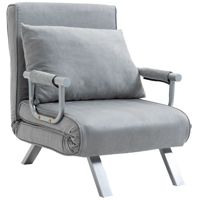 Modern 2-In-1 Design Single Sofa Bed Sleeper Foldable Portable Armchair Bed Chair Lounge Couch with Pillow for Living Room, Bedroom, Light Grey