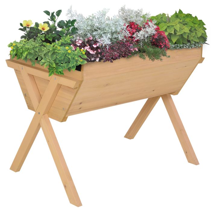 Wooden Planter Raised Bed Container Garden Plant Stand Vegetable Flower Box with Liner 100 L x 70 W x 80 H cm