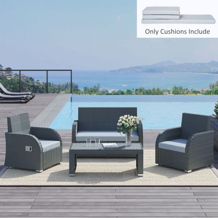 Outdoor Seat Cushion Pads for Rattan Furniture, 3 PCs Garden Furniture Cushions, Grey