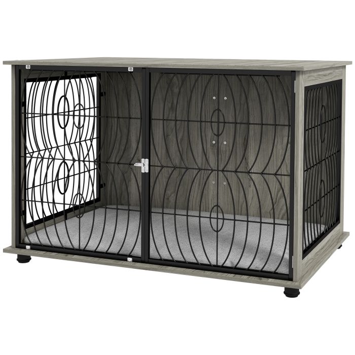 Shelley 44.5 Inch Indoor Dog Crate End Table with Washable Cushion for Large Dogs - Grey