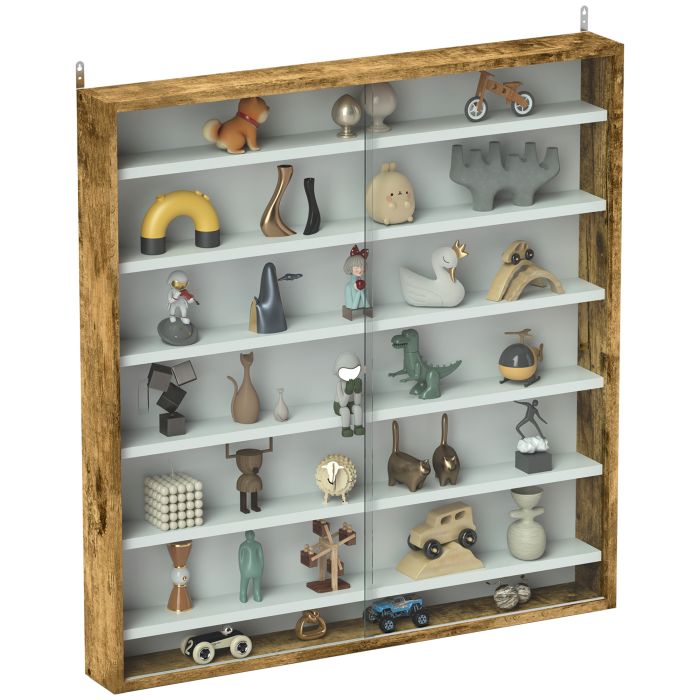 HERON Six Shelf Display Cabinet, with Glass Doors - Brown