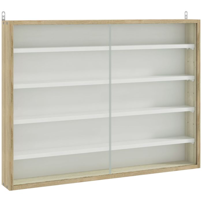 5-Tier Wall Display Shelf Unit Cabinet w/ 4 Adjustable Shelves Glass Doors Home Office Ornaments 60x80cm Natural