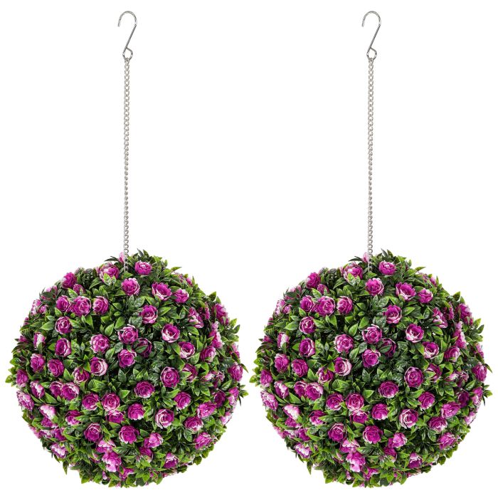 HERON Set of 2 Decorative Artificial Plants, UV-protected Artificial Plant Topiary Rose Balls, Purple