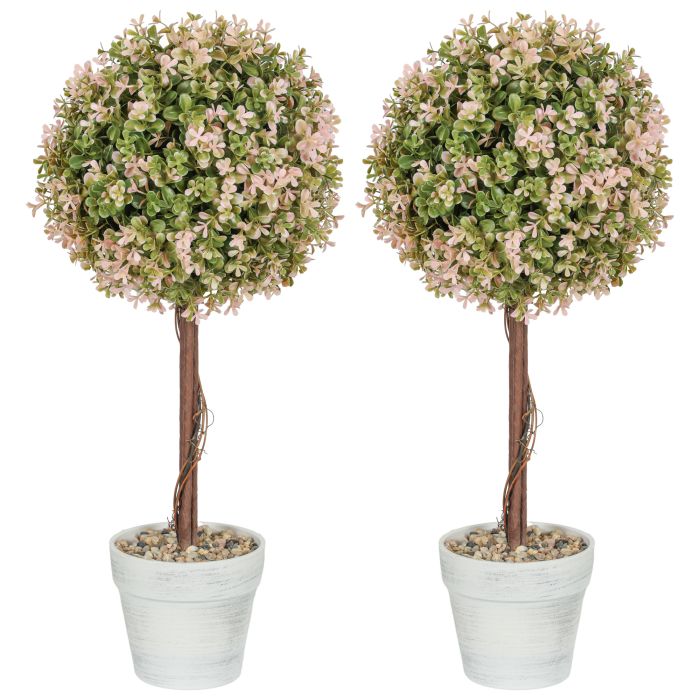 HERON Set of 2 Decorative Artificial Plants, Murraya Flowers in Pot, Fake Plants for Home Indoor outdoor Decor, 60cm, Cream White