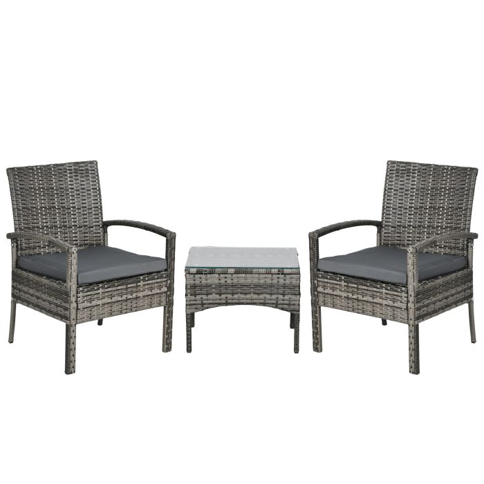 Jones 3 Pieces Outdoor Rattan Bistro Set with Coffee Table - Mixed Grey