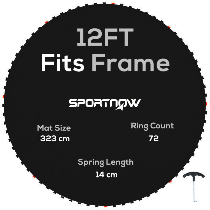 SPORTNOW Replacement Trampoline Mat with Spring Pull Tool and 72 V-Hooks, Fits 12ft Trampoline Using 14cm Springs