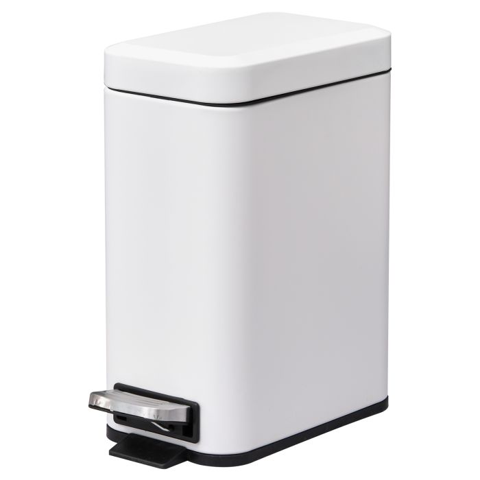 5L Rectangular Compact Bin Steel Body Removable Bucket Quiet-Close Lid w/ Pedal Lid Rubbish Trash Can Garbage Tidy Clean White