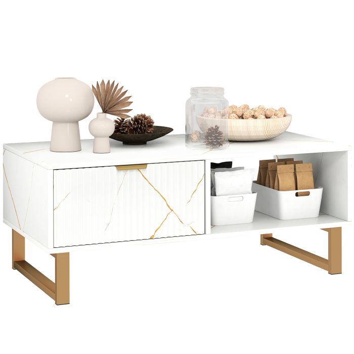 HERON Elegant Marble Effect Storage Coffee Table - White