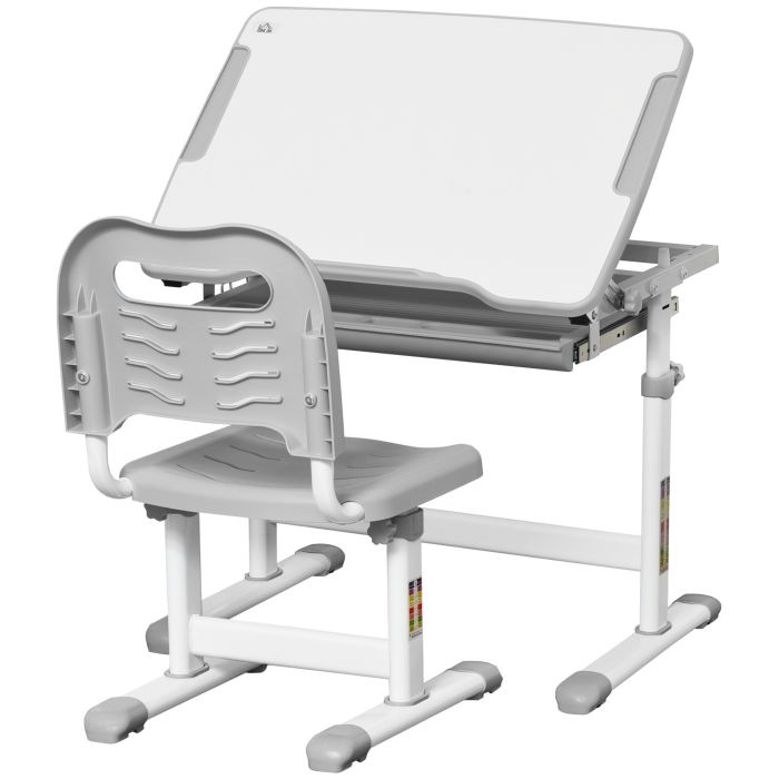 Kids Height Adjustable Desk and Chair Set with Tiltable Desktop