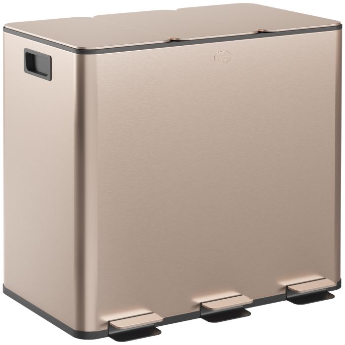 Scott 3 x 15L Steel Triple Kitchen Bin with Soft Close Lid - Gold Tone