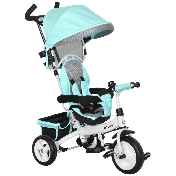 Scott 6 in 1 Kids Trike Push Bike with Push Handle and Canopy - Green