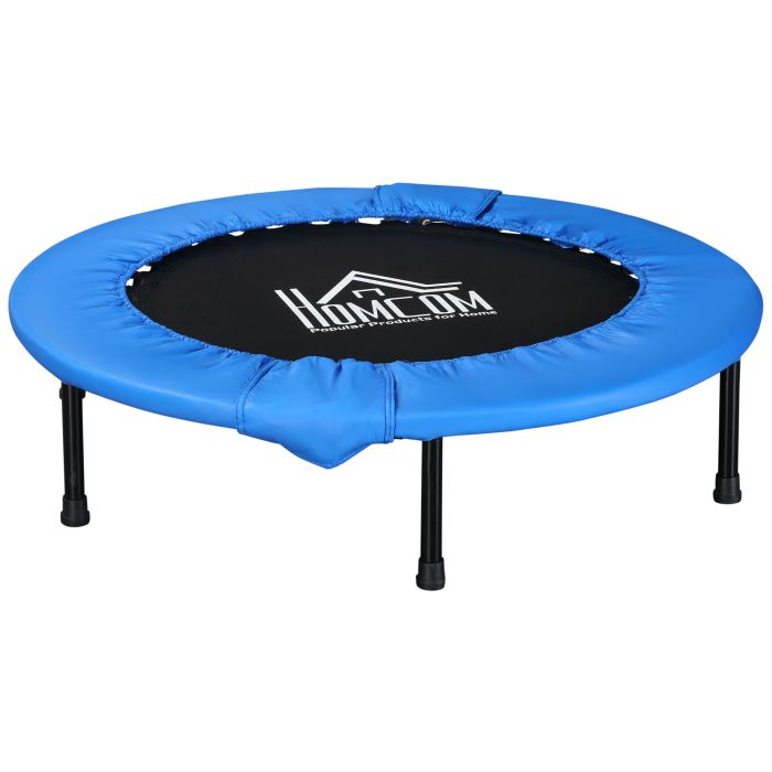 Soozier 100cm Foldable Mini Fitness Trampoline Home Gym Yoga Exercise Rebounder Indoor Outdoor Jumper w/ Safety Pad, Blue and Black