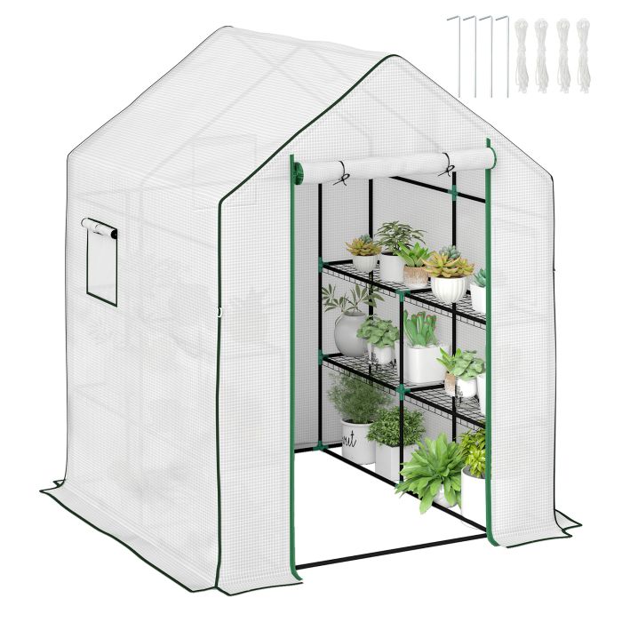 SUNVISTA 143 x 140cm Walk-In Greenhouse, with Accessories - White