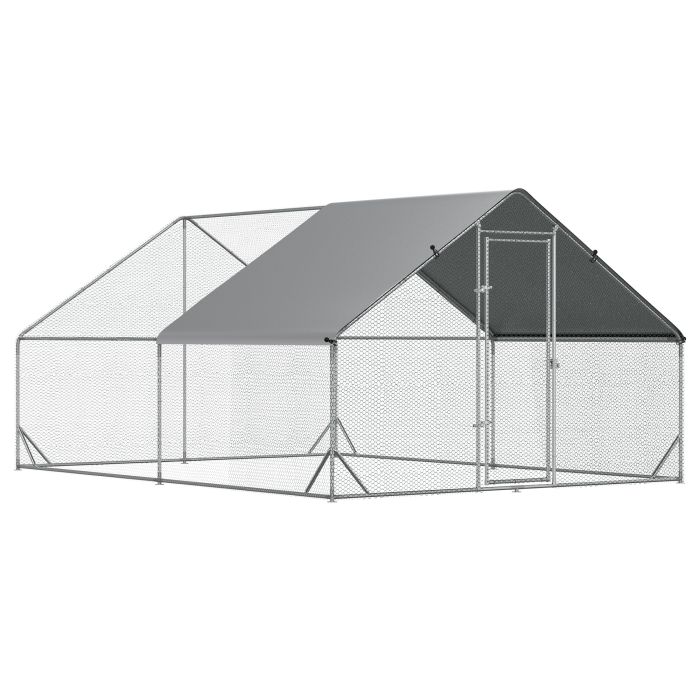 Walk In Chicken Run Galvanized Chicken Coop Hen Poultry House Rabbit Hutch Pet Playpen Backyard W/ Water-Resist Cover, 3 x 4 x 2m