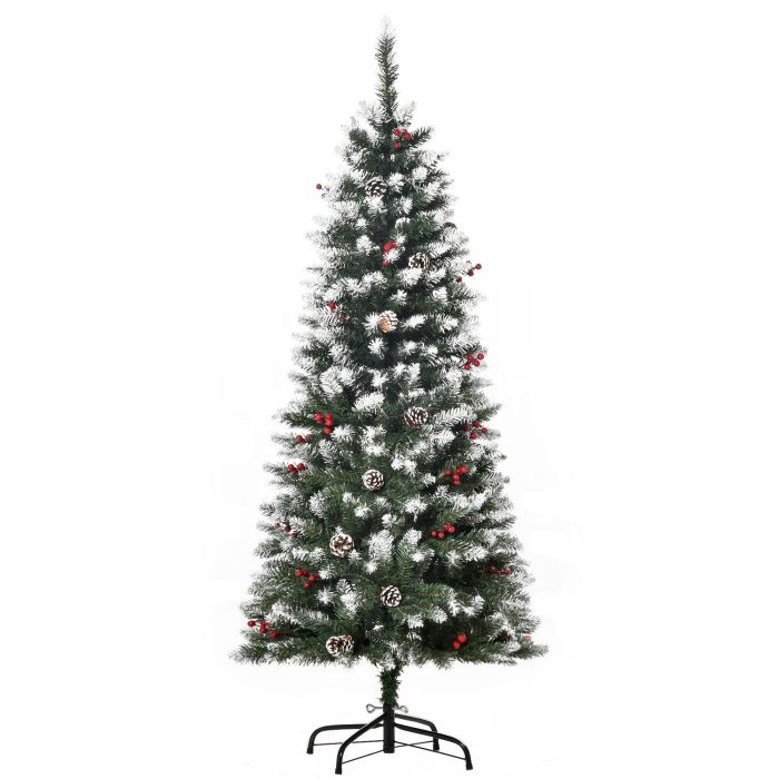 Debbie 5FT Pencil Christmas Tree with Red Berries and Pinecones Holiday Home Indoor Decoration with Foldable Feet Green
