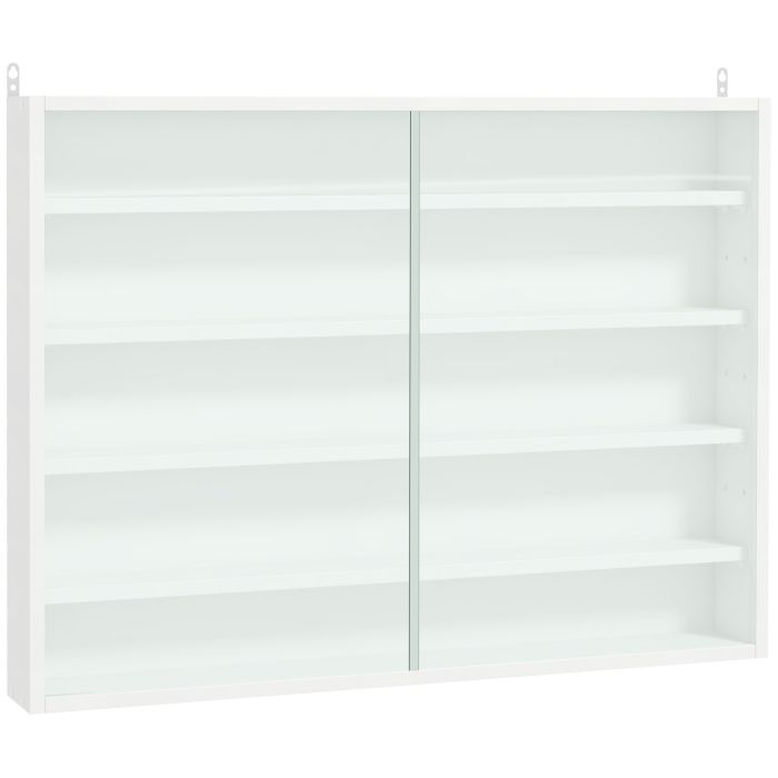 5-Tier Wall Display Shelf Unit Cabinet w/ 4 Adjustable Shelves Glass Doors Home Office Ornaments 60x80cm White