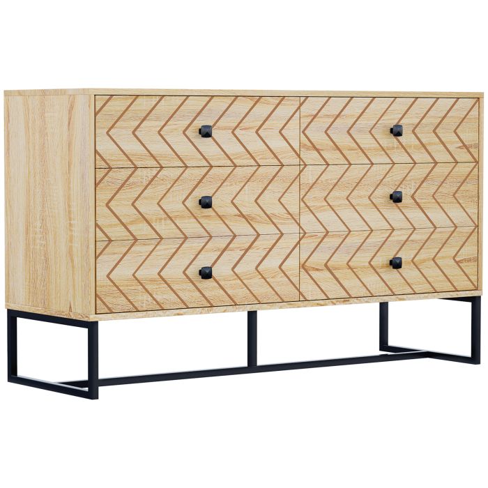 DONCASTER Oak Finish Chest of Drawers - Large-sized, 6 Drawers, Double