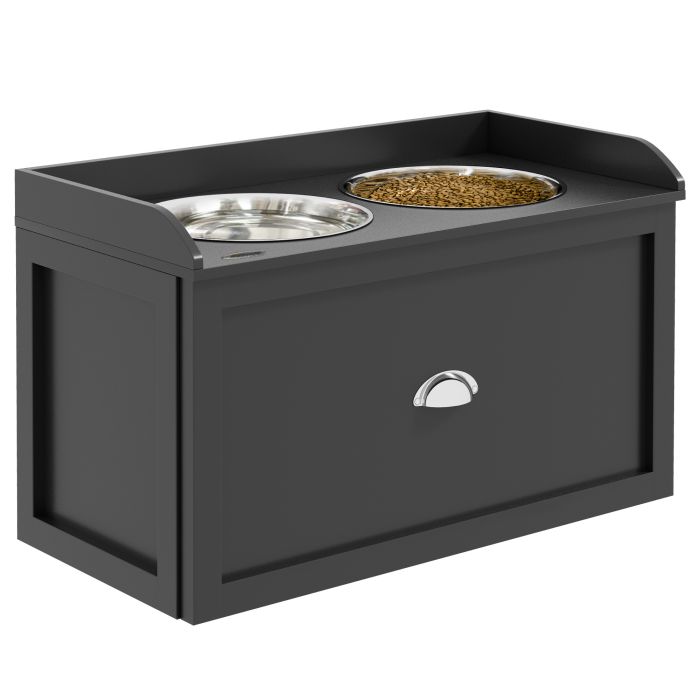 Stainless Steel Raised Dog Bowls, with 21L Storage Drawer for Large Dogs and Cats - Black