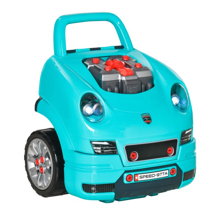 Kids Truck Engine Toy Set, Educational Car Service Station Playset, Take Apart Workshop, w/ Steering Wheel, for 3-5 Years Old Teal Green