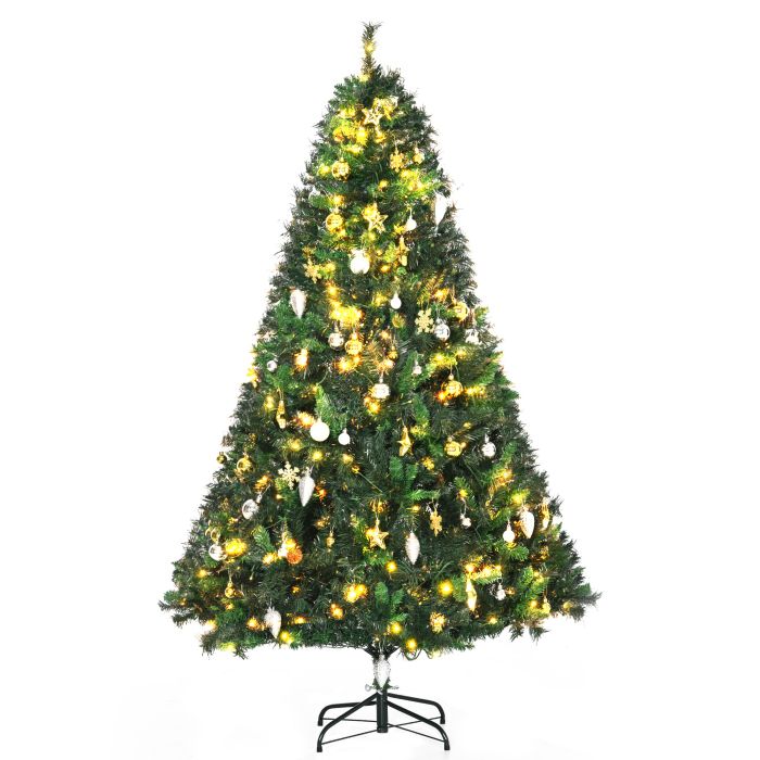 Debbie 1.8m 6ft Pre Lit Christmas Tree 200 LED Xmas Tree Holiday Decor with Decorative Balls Ornament Metal Stand