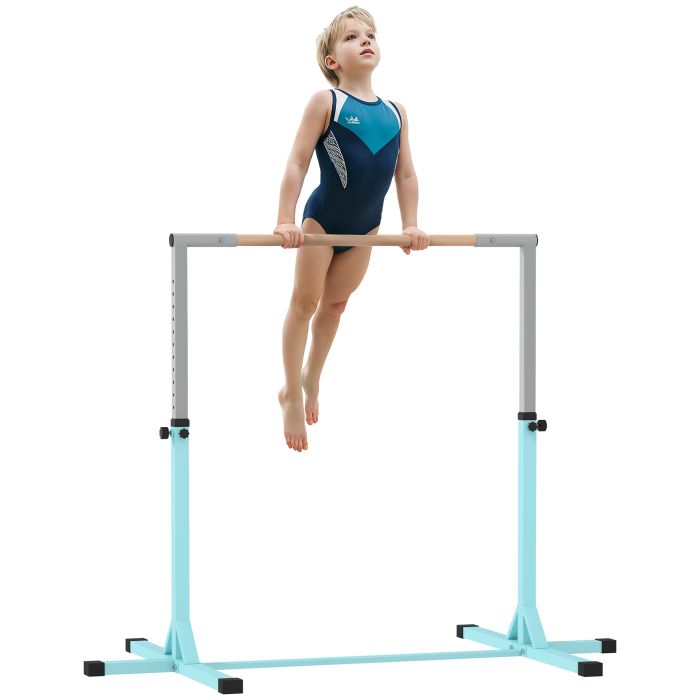 HERON Height Adjustable Gymnastics Horizontal Bar for Kids, Children Junior Kip High Bar Fitness, Light Blue