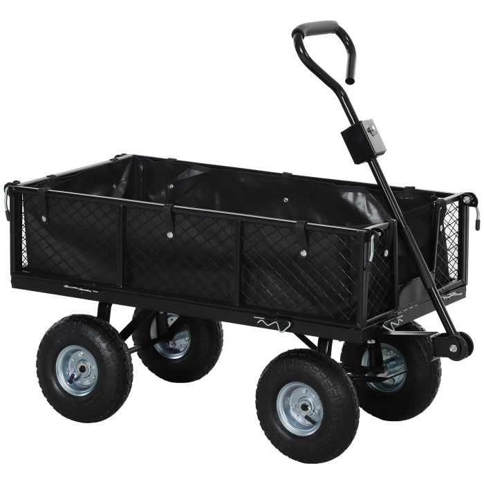 SUNVISTA 114L Steel Frame Garden Cart Trolley - Black