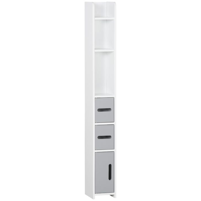 Modern Bathroom Storage Cabinet, Freestanding Tall Bathroom Cabinet with Open Shelves and 3 Cupboards with Door, for Bedroom Hallway, Grey