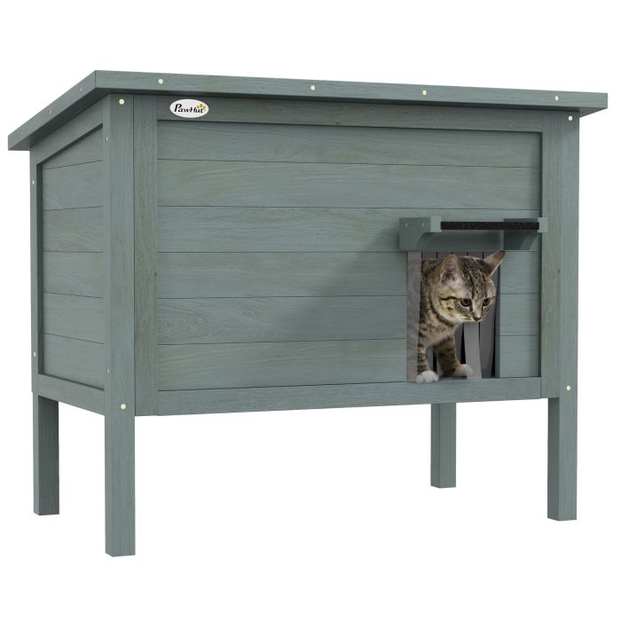 Outdoor Cat House Wooden Insulated with Removable Floor, Waterproof Openable Roof -Â Charcoal Grey