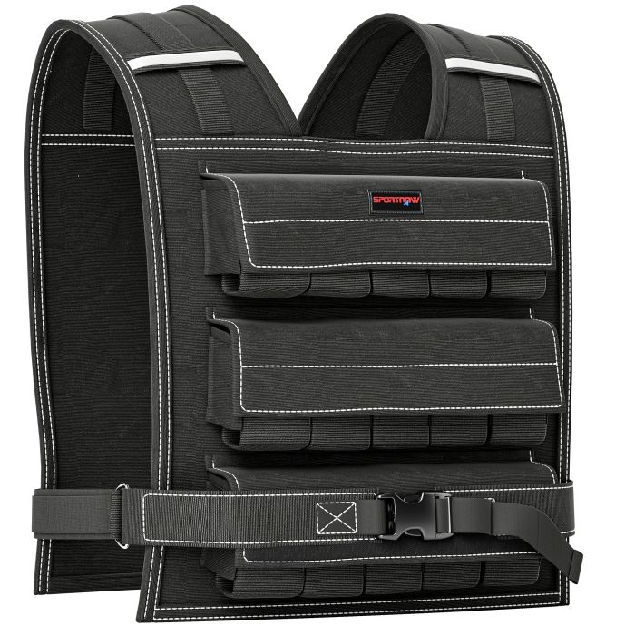 SPORTEDGE 15KG Adjustable Weighted Vest, Running Weight Vest, with 30 Metal Weights, Reflective Strips, for Running, Exercise