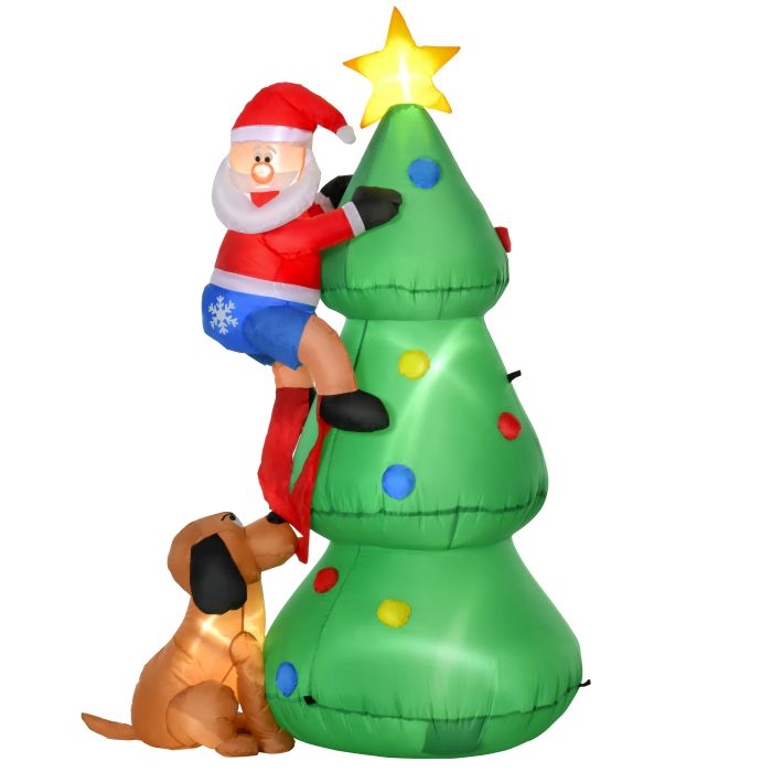 Debbie 1.8m Inflatable Christmas Tree LED Lighted with Santa Claus Dog for Home Indoor Outdoor Garden Lawn Decoration Party Prop
