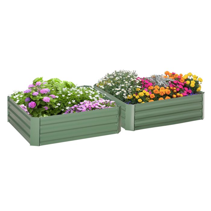 Set of 2 291L Raised Garden Bed, Elevated Galvanised Planter Box for Flowers, Herbs, 100x100x30cm, Green