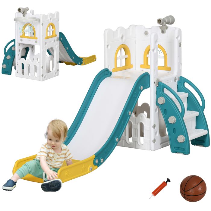 Kids Play Set - Toddler Slide with Basketball Hoop for Ages 1-3 Yellow 177cm