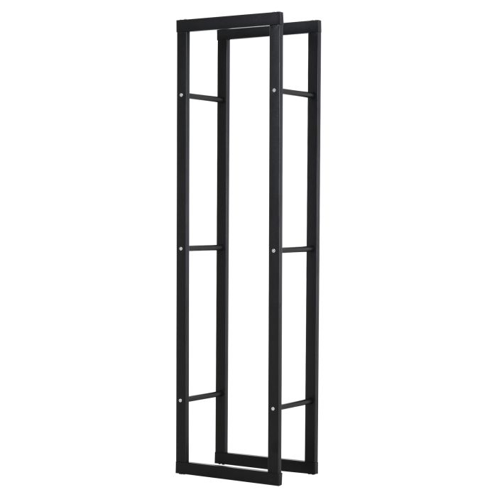 Outdoor Metal Firewood Log Holder Rack Double Tier with Balanced Base Side Rails - Black