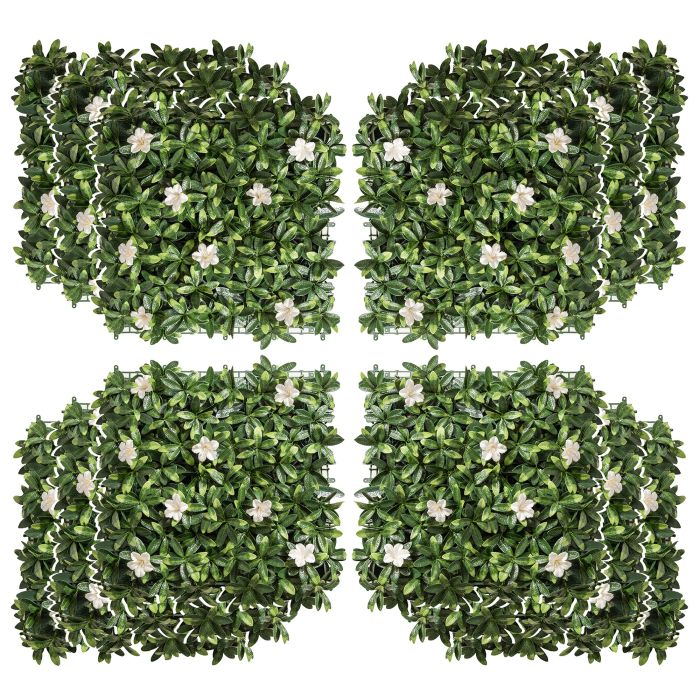 12PCS Artificial Boxwood Wall Panels 20" x 20" Rhododendron Privacy Fence Screen Faux Hedge Greenery Backdrop for Garden Backyard Balcony