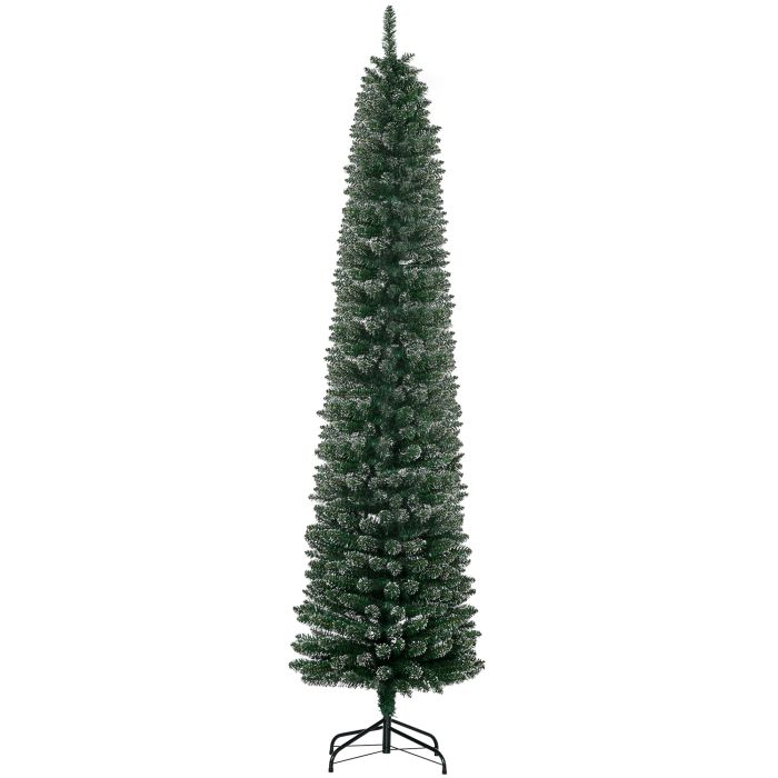 Debbie 7.5FT Artificial Christmas Tree Snow Dipped Xmas Pencil Tree Holiday Home Indoor Decoration with Foldable Black Stand - Green