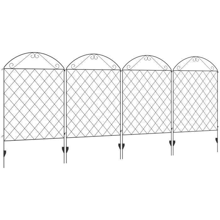 Decorative Garden Fencing, 43in x 11.5ft Outdoor Picket Fence Panels, 4PCs Rustproof Metal Wire Landscape Flower Bed Border Edging, Black
