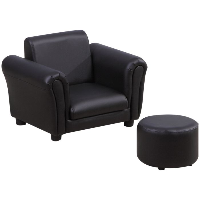 Toddler Chair Single Seater Kids Sofa Set, 54 x 42 x 41cm, Kids Sofa with Stool, Black