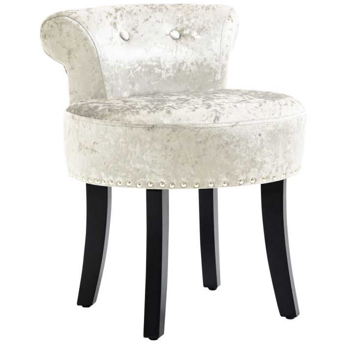 HERON Dressing Table Stool with Rubber Wood Legs, Ice Velvet Vanity Stool for Living Room Bedroom, Beige