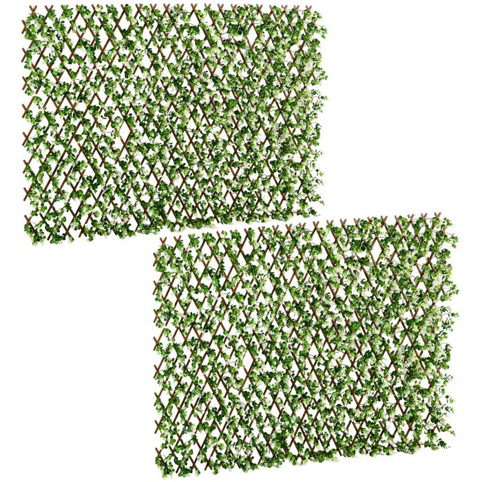 2 Pcs Expandable Faux Privacy Fence, 2 x 1m Decorative Trellis w/ Artificial Leaves, Garden Telescopic Hedge Privacy Screen Greenery Walls