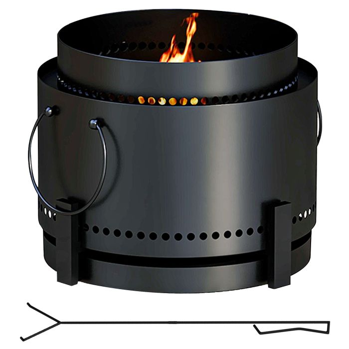 Smokeless Fire Pit, 37cm Portable Wood Burning Firepit with Poker for Garden Camping Bonfire Party, Metal, Black