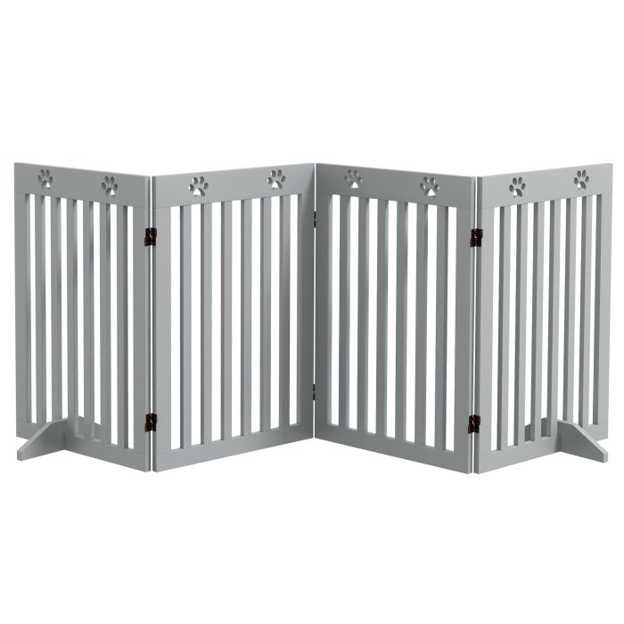 Dog Kennel - Foldable Wooden Pet Gate with Support Feet Grey 204cm