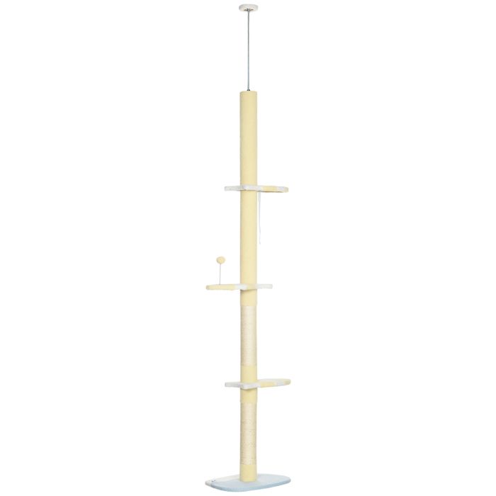 260cm Floor to Ceiling Cat Tree, Height Adjustable Kitten Tower with Anti-slip Kit, Multi-Layer Activity Center w/ Scratching Post Ball Yellow